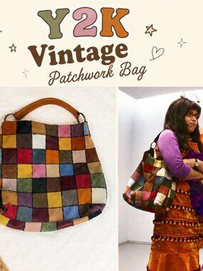 Lucky Brand Multi-Color Patchwork Leather & Suede Boho Hobo Vintage Bag Y2K